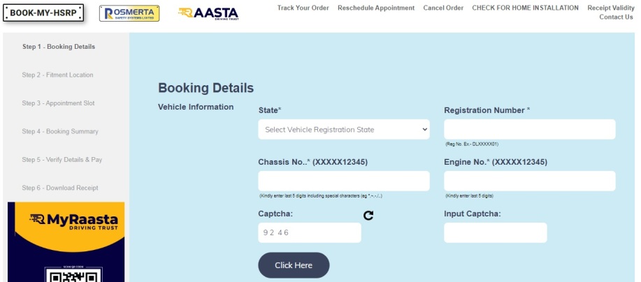 HSRP Number Plate Booking